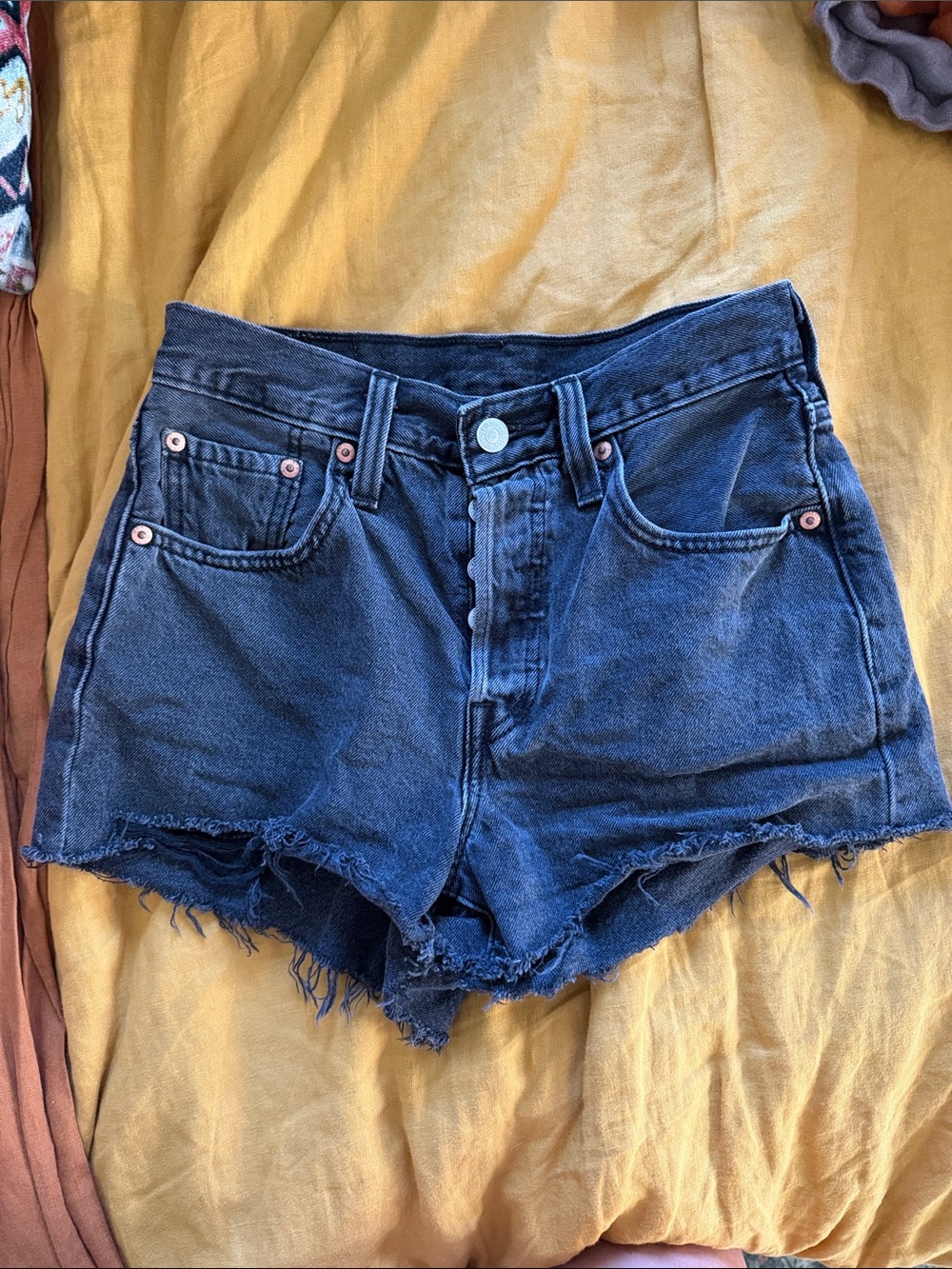 Levi's Black High-Rise Button-Fly Cutoff Jean Shorts